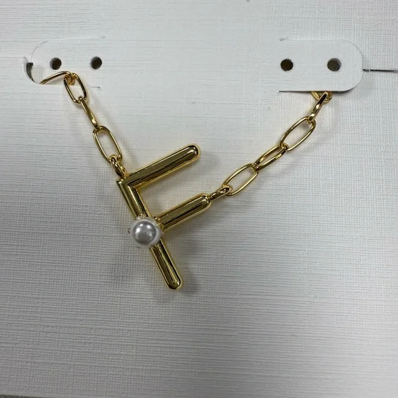 Kendra Scott Gold F Necklace Dusty - Main Image